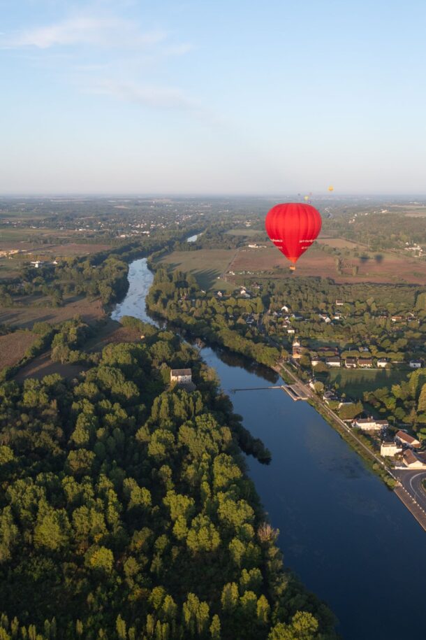 Le Cher depuis une montgolfière vers Chenonceau